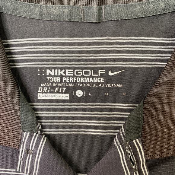 Nike Golf Shirt Mens L Large Grizzly Grey Tour Performance Dri Fit Striped Polo - Picture 4 of 11